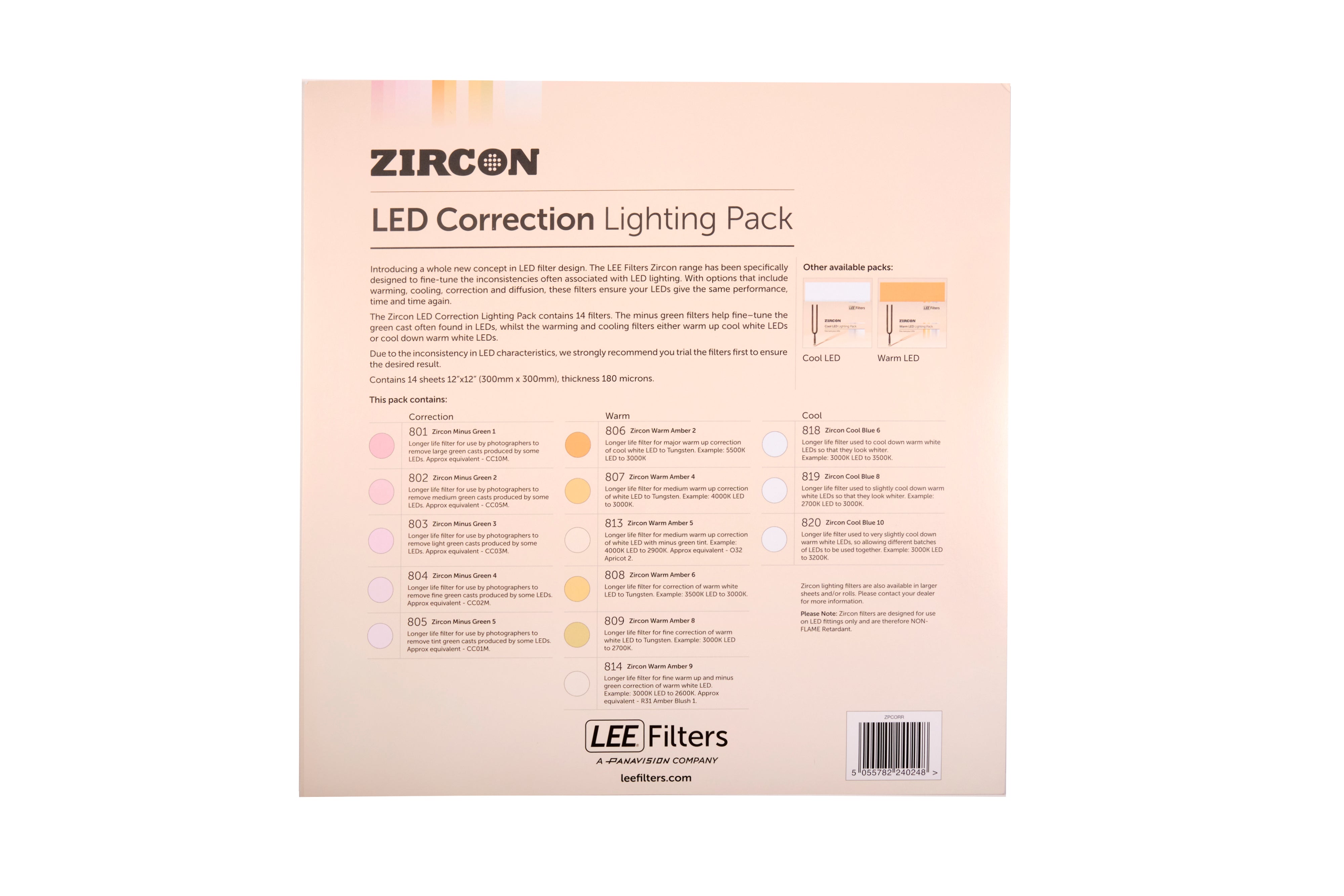 Led Correction Kit LEE Zircon for LED Correction Lighting Gel Pack